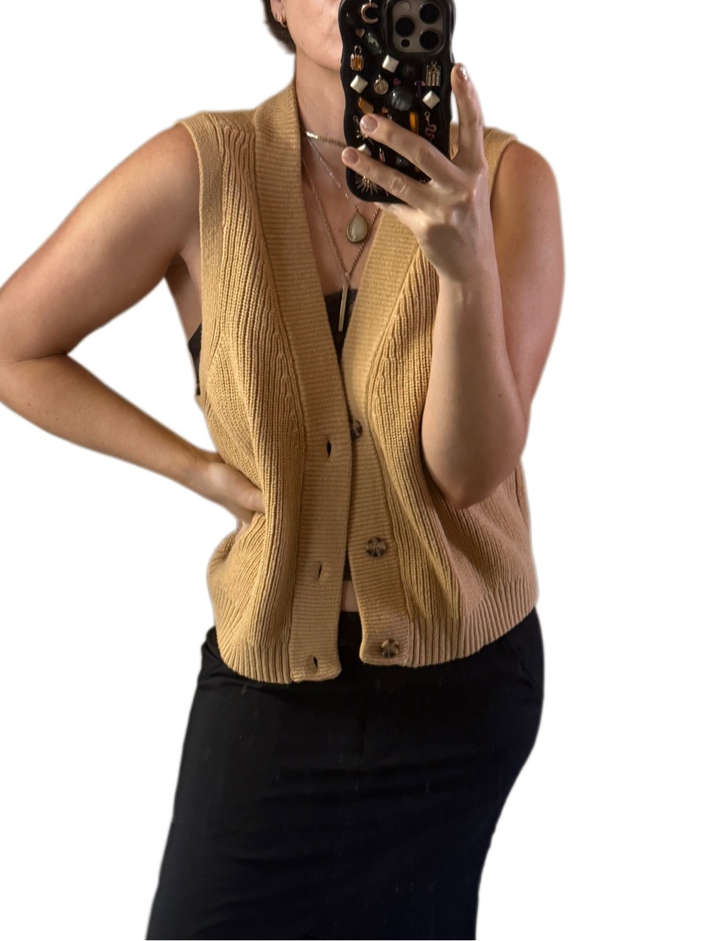 Volcom Tan Ribbed Button-Front Knit Vest Sz XL